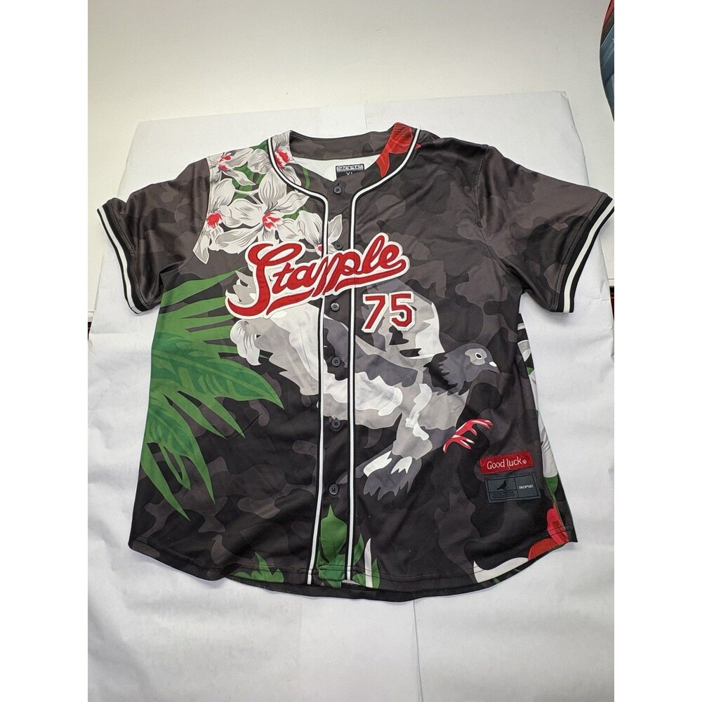 Staple Pigeon Baseball Jersey Mens XL Floral Camo Button Front Shirt
